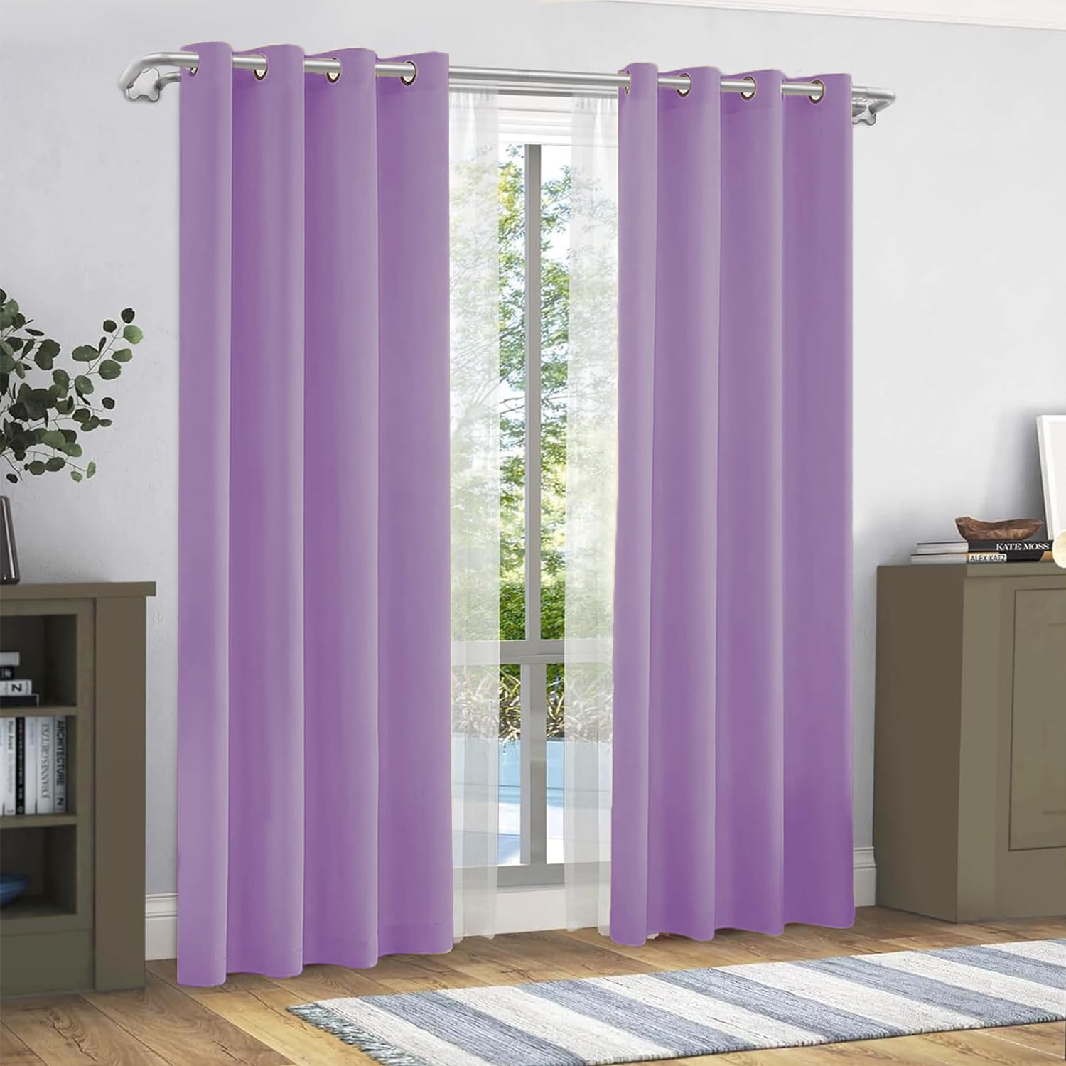 Cortinas Modernas, Translucidas, Poliéster, para Sala, Dormitorio, Comedor, Cocina, Salón, 2 Piezas, 140x220cm, Lavanda