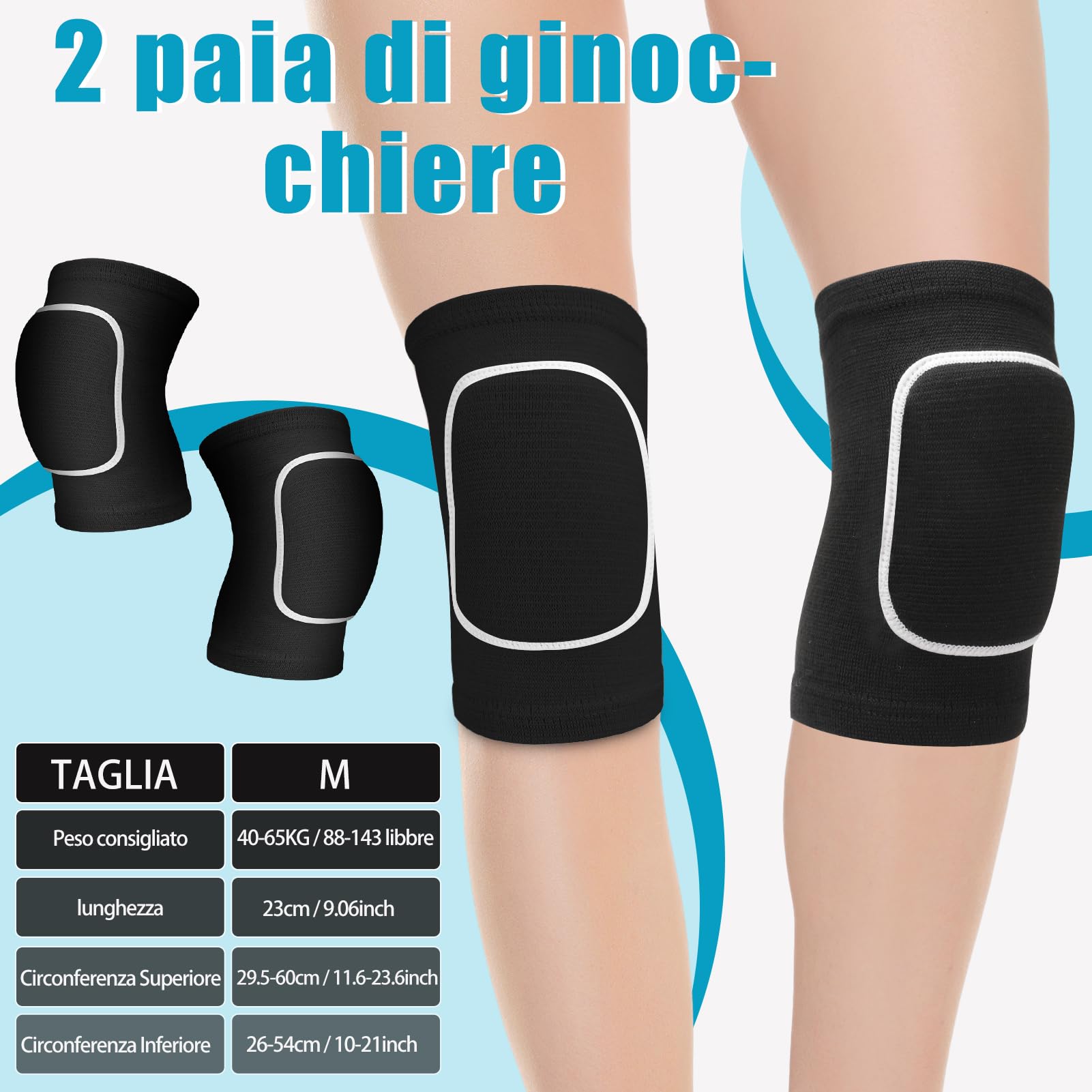 2 Paia Ginocchiere Pallavolo, Protezioni Anti-collisione Ginocchiere Elastica per Danza, Ginnastica Ritmica, Pallavolo, Basket, Calcio, Sport (In Bianco e Nero)
