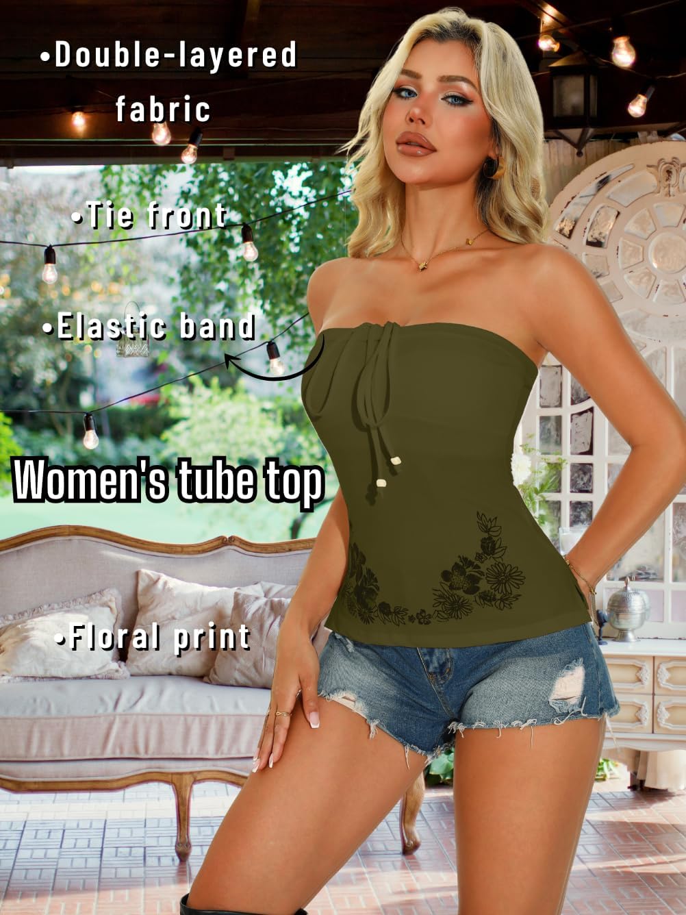 Floral Tube Top,Double Lined Halter Tops for Women,2000S Cute Beach Going Out Clothes - Image 2