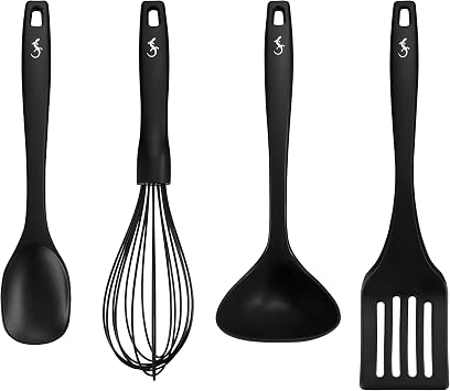 Lurch 240613 Smart Tool Essential Set Kitchen Utensils 100% BPA Free Platinum Silicone with Nylon Core Cooking Spoon, Spatula, Ladle & Whisk