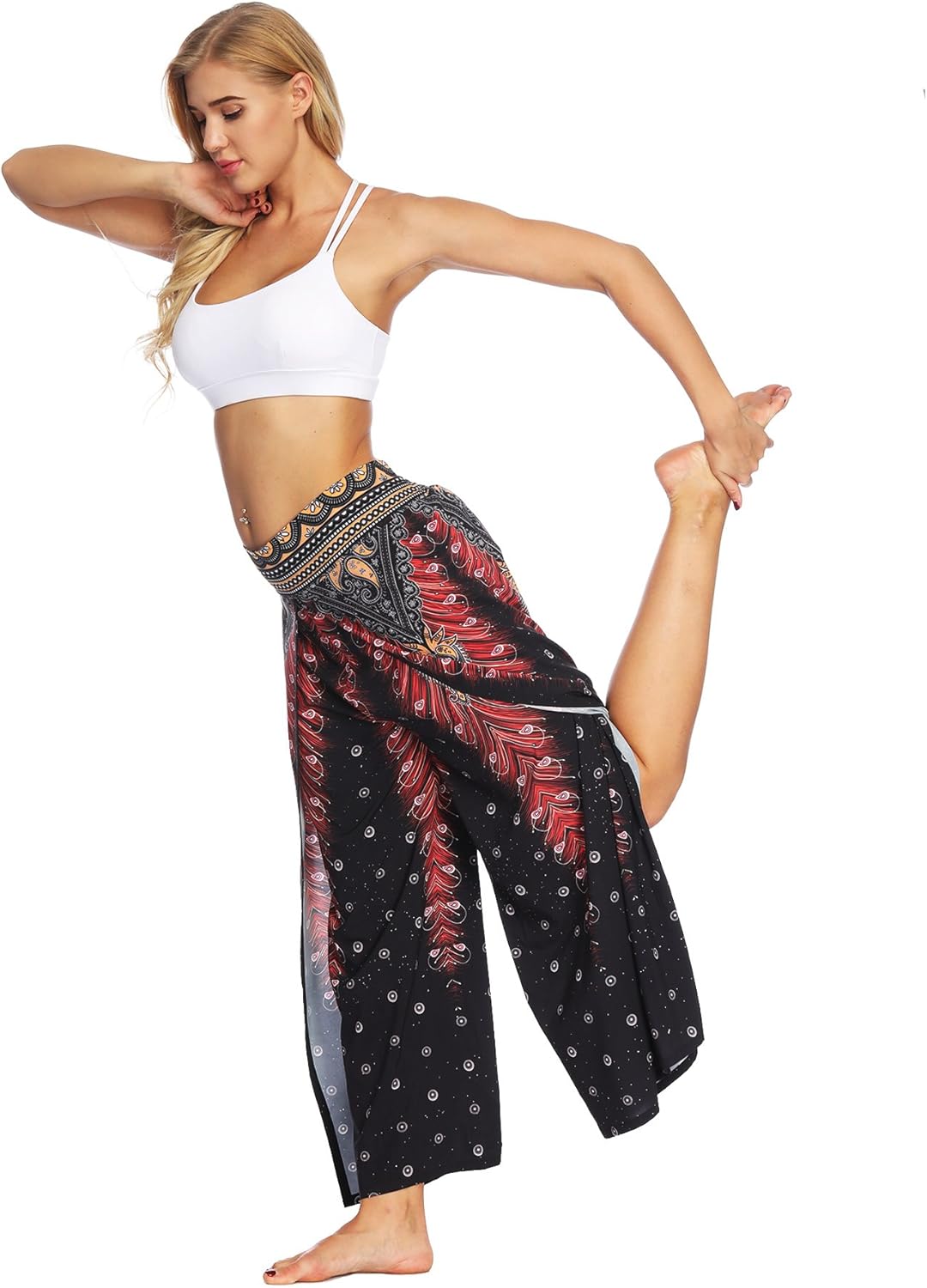 Plustrong Womens Slit Wide Leg Pants Casual Hippie Beach Boho Pilate Flowy Palazzo Yoga Pants - Image 6