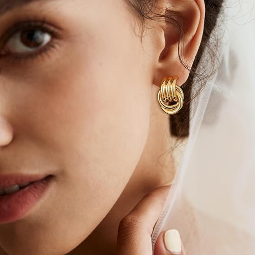Miniatura 6 de Aretes colgantes de nudo dorado grueso para mujer, aretes de moda, hipoalergénicos, ligeros, joyería de oro para mujer