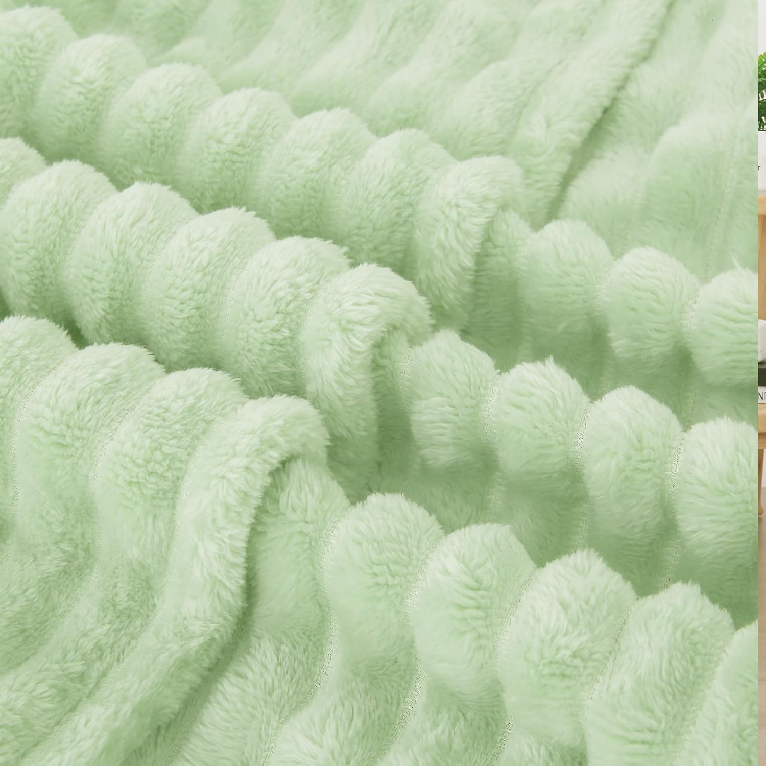 Cream Green Fleece Throw Blanket 50”×60” for Couch Sofa Bed,Super Soft Cozy Plush Microfiber Flannel Blanket with Stripes Design Lightweight for Adults,Woman,Girls - Image 5