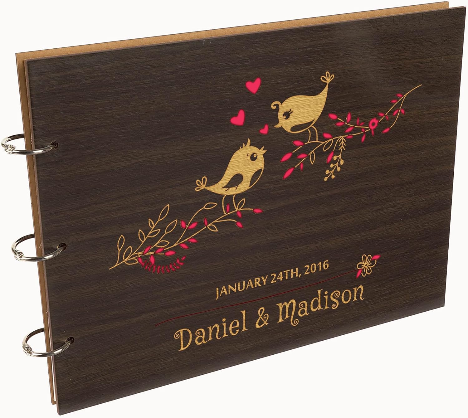 Darling Souvenir Personalized Engraved Laser Cut Wedding Guest Book Wooden Cover Sign-in Book Registry Guestbook Scrapbook-MW