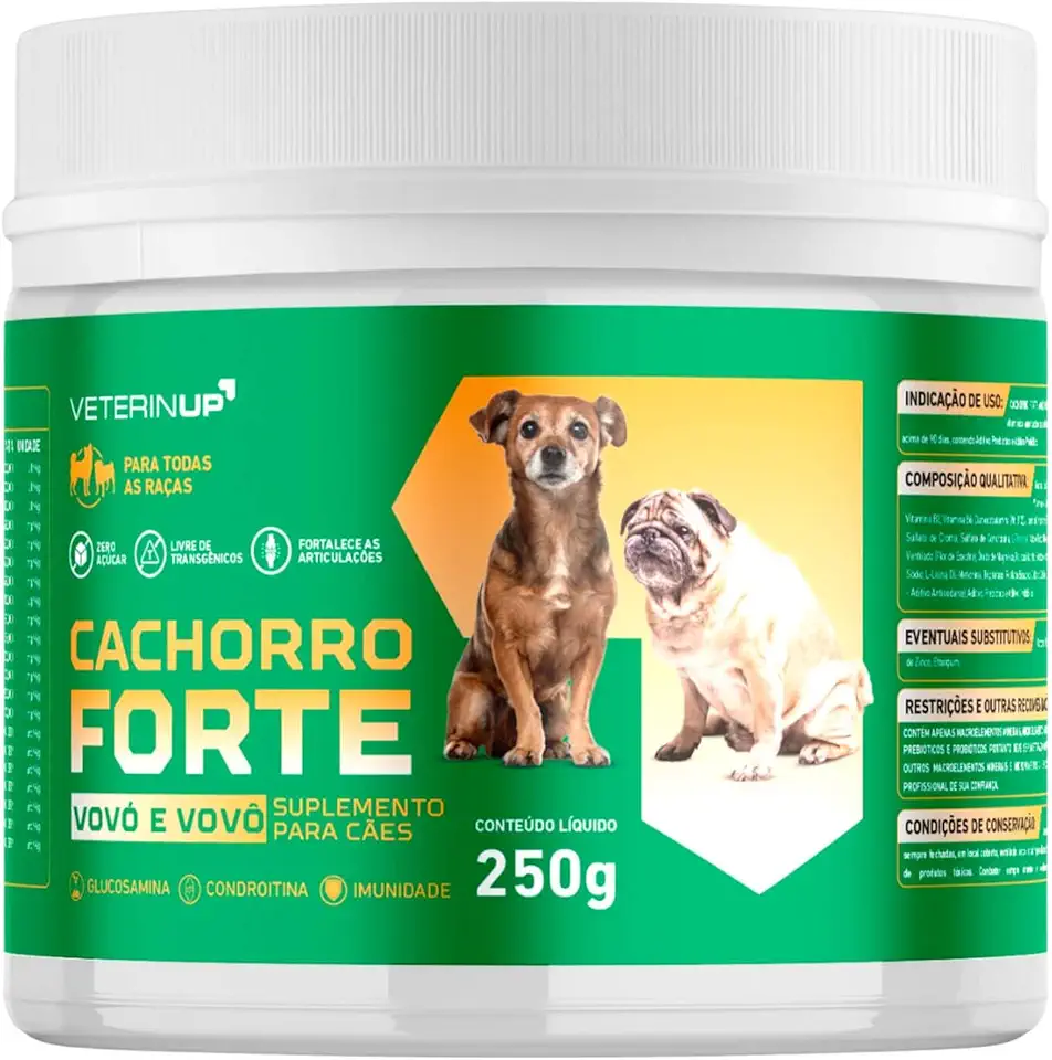 Suplemento Cachorro Forte Vovô e Vovó 250g | Fortalece Ossos, Articulações e Imunidade Canina | Reduz Queda de Pelos, Melhora Digestão e Aumenta a Energia | Desenvolvidos por Veterinários | VeterinUp