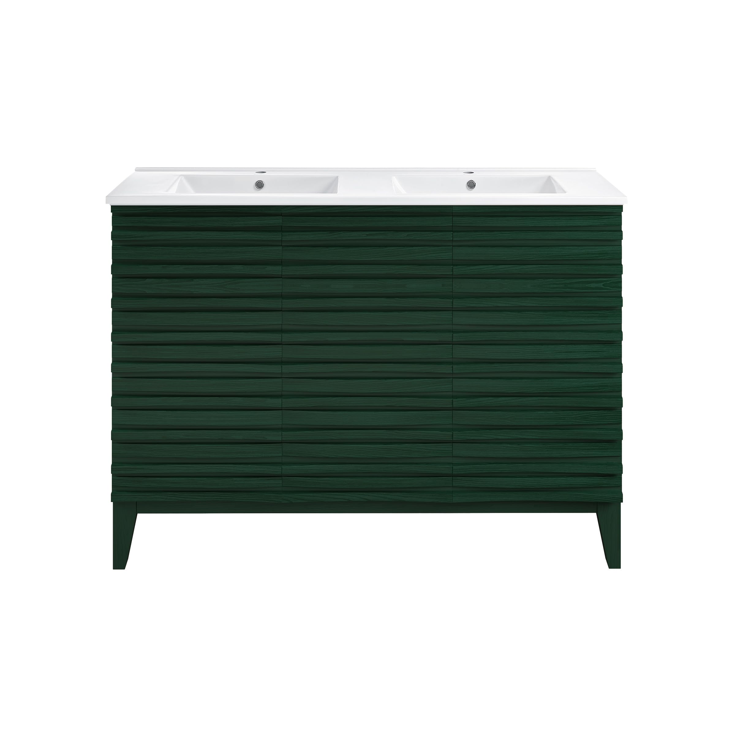 Swiss Madison Cascade 48" Freestanding Bathroom Vanity in Green Oak with Double Basin Sink Top