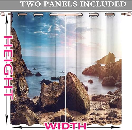 Miniatura 3 de Cortinas a prueba de sonido de mar y cielo, cortinas de paisaje para armario, sin puerta, cortinas para ventanas de cuarto 85 pulgadas de ancho por