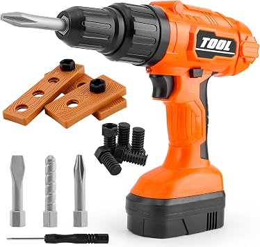 Kids Power Drill and Screw Set,Toy Electric Drill with 3 Interchangeable Drill Bits Sound and Motion,Pretend Play Construction Kids Tool Set Outdoor Preschool Gardening Lawn Toy GiftsOrange