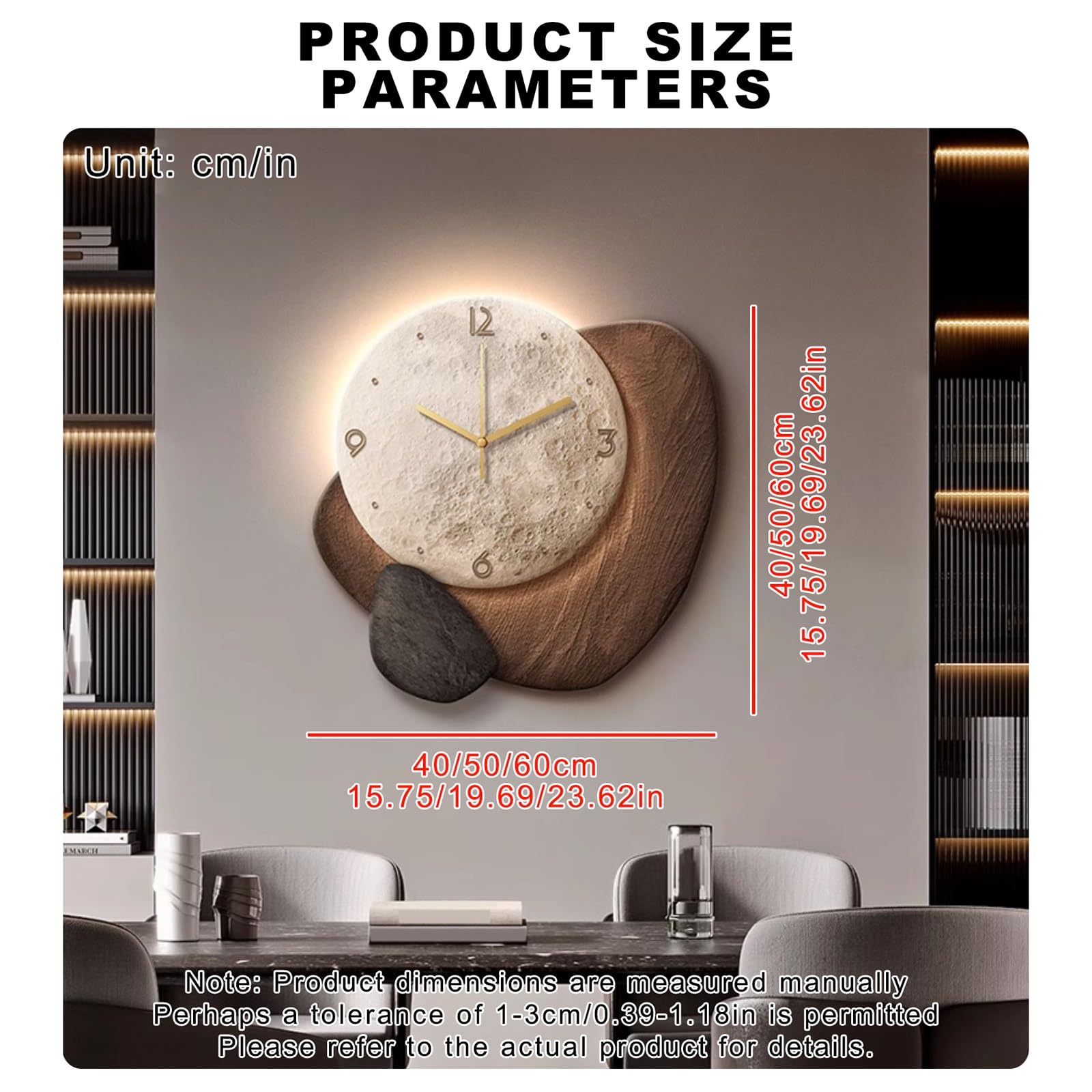 Reloj de Pared Moderno de Arenisca,Reloj de Pared Diseño Moderno Grande,con Luz y Movimiento Silencioso,para Sala Dormitorio.(Brown,50x50cm)