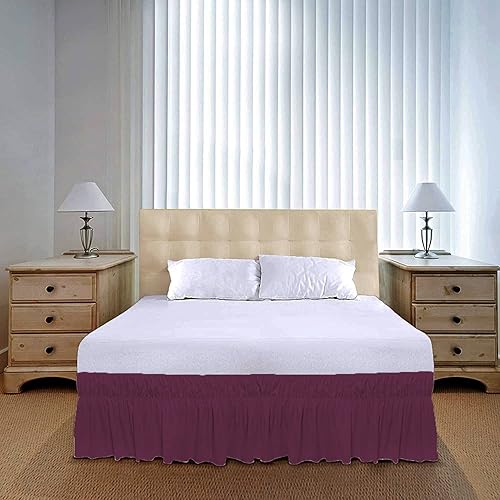 Miniatura 56 de Falda de cama con volantes envolvente con cinturón elástico ajustable, caída de 14 pulgadas, fácil de poner y quitar, mezcla de volantes de polvo