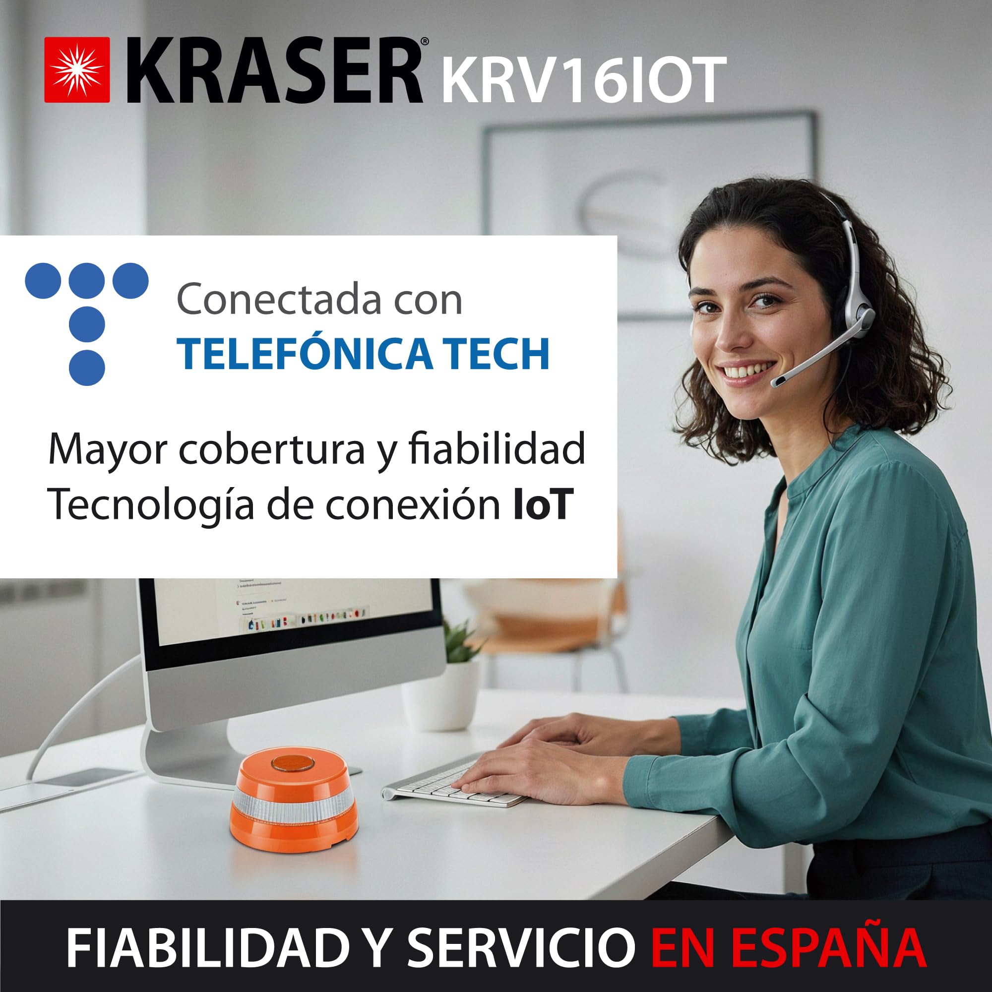 KRASER KRV16IOT Baliza V16 Homologada DGT más Visible y Segura, Geolocalizador Avanzado 3.0, Luz Emergencia Coche Obligatoria en 2026, SIM y Datos Incluidos Telefonica, Potente Base Magnetica LED 360º