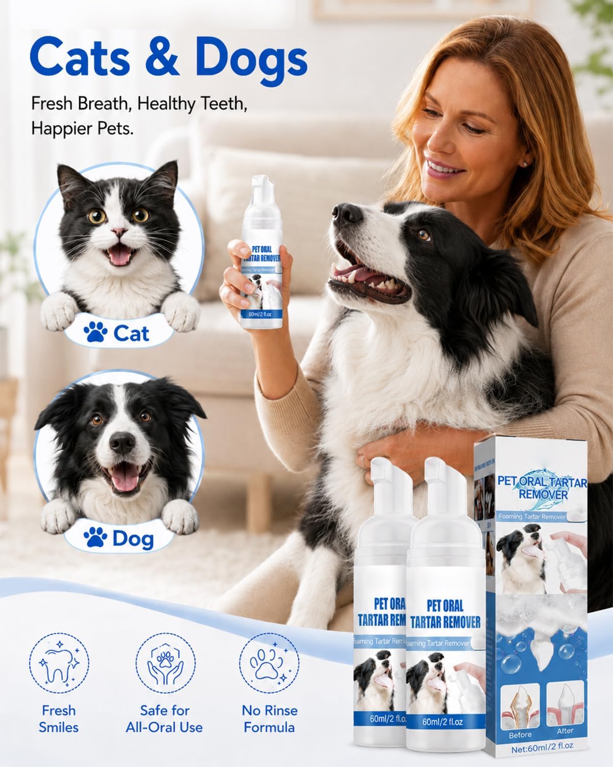 Pet Oral Tartar Remover Spray Foaming Plaque Off for Dogs Teeth Cleaning Dental Tarter Dog Blitz Clean Mouth Pets Removal Approved No Brushing Cat Sonic Foam Mousse Best Tooth Natural