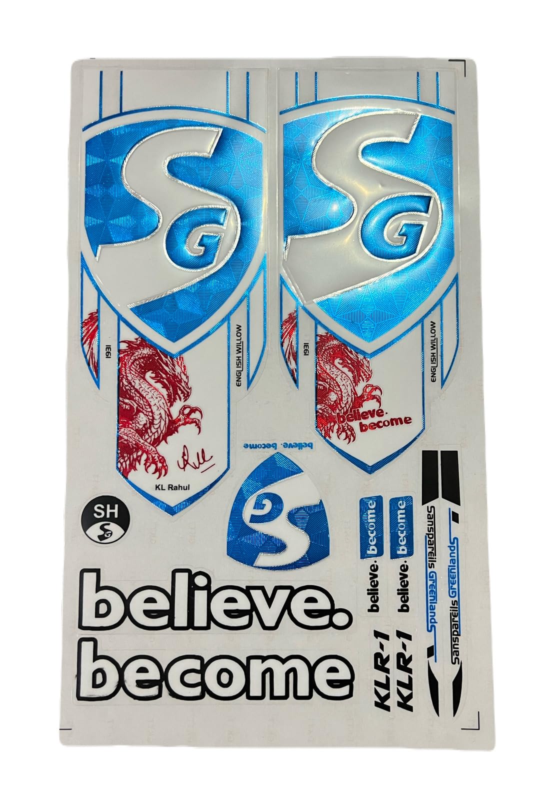 3D Dragon Cricket Bat Sticker Set, English Willow, SH | DRAGON KLR Edition, Blue & White Design, Dragon Graphic, Full Sticker Sheet, Believe Become Theme-image-16