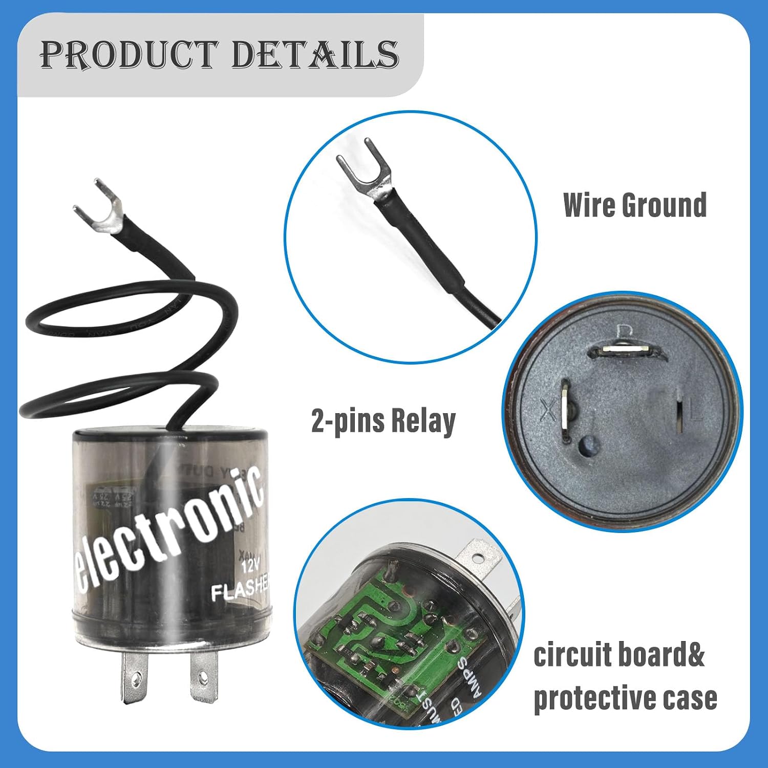 LED Flasher Relay 2 Pin 12V (Set of 2), Turn Signal Flasher Relay with Ground Wire - 2 Pin Heavy Duty 12V LED Flasher Compatible Automobile Motorcycle