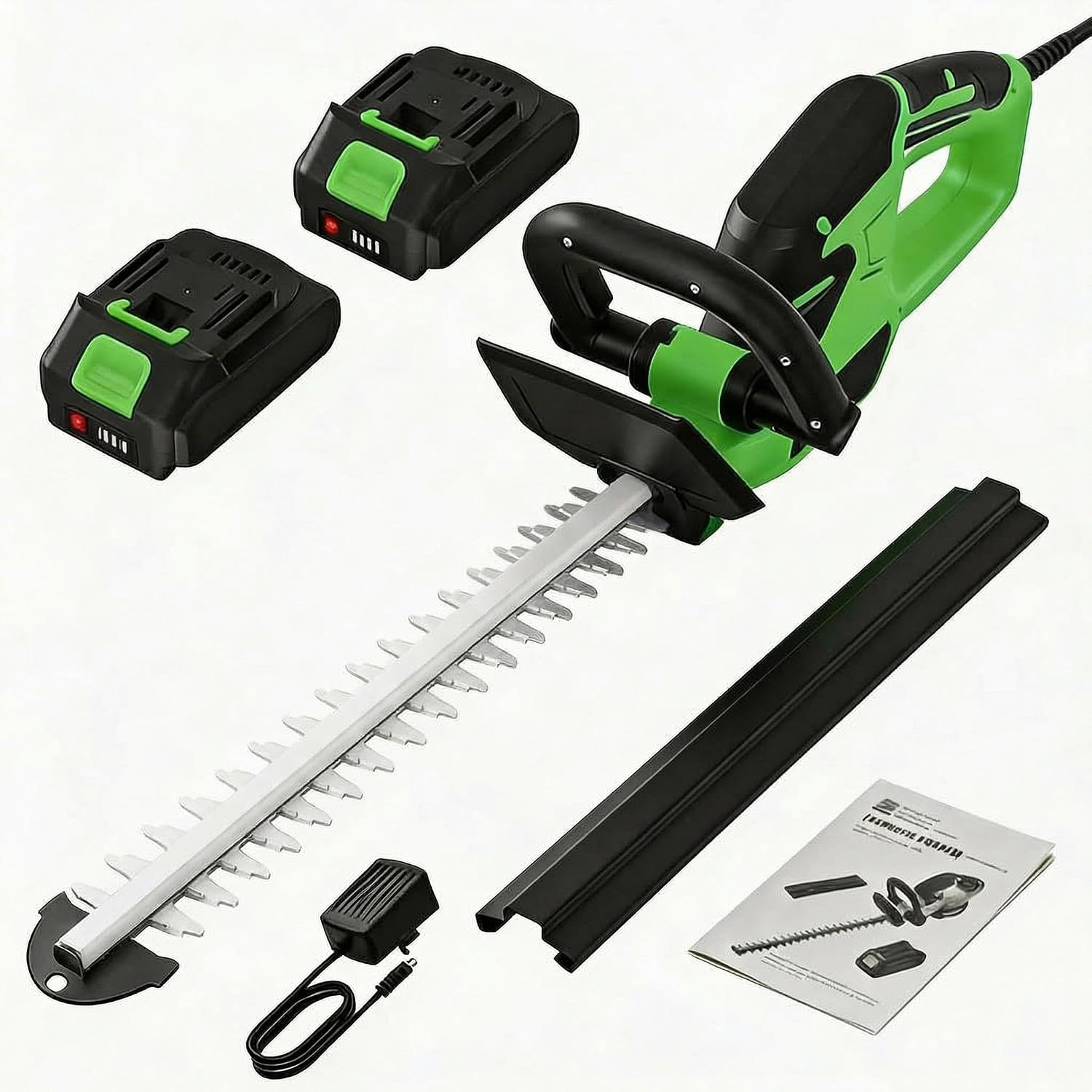 20V Cordless Hedge Trimmer, 22.4 Inch Dual-Action Cut Blade, Lightweight & Portable Electric Hedge Cutter with 2x2.0Ah Batteries & Recharger, for Garden, Lawn, Bushes, Shrubs & Hedges Pruning (Green)