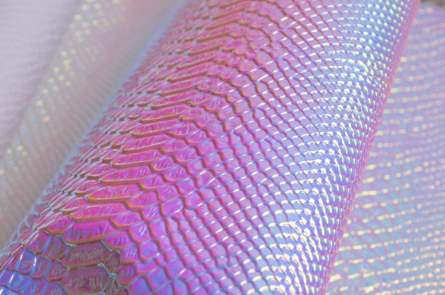 Wento 10 Yards Light Blue Snake Skin Holographic Fabric Vinyl leather,Holographic Snake Skin Fabric,stiff Material Holographic Leather.wide 54''x 360''length