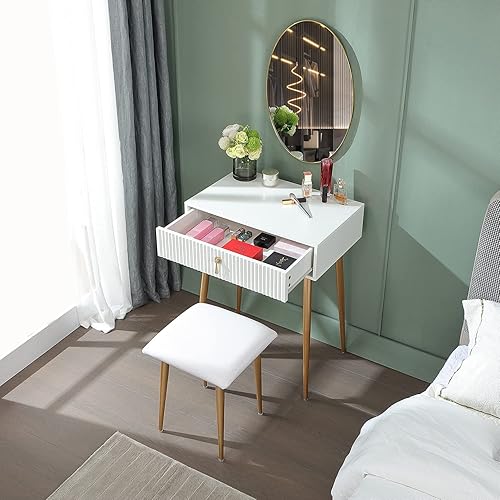 Miniatura 5 de LUMIAX Escritorio blanco con cajones, mesa de maquillaje con almacenamiento, tocador (sin espejo ni taburete) (23 pulgadas)