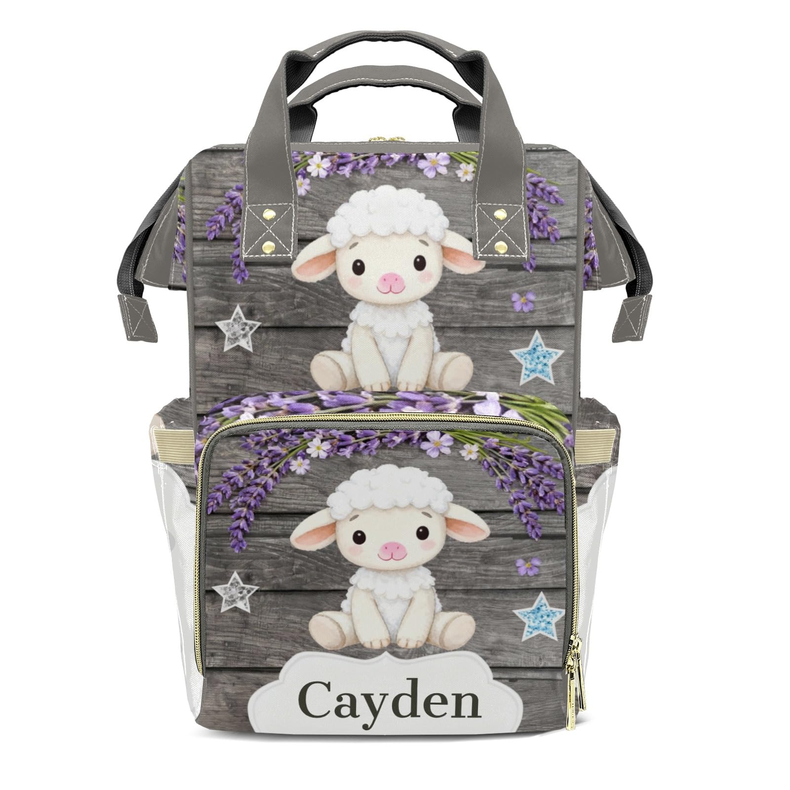 Personalized Diaper Bag Backpack Name Watercolor Lavender Lamb Multifunction Travel Backpack Nappy Bag Daypack for Mom Dad Boy Girl