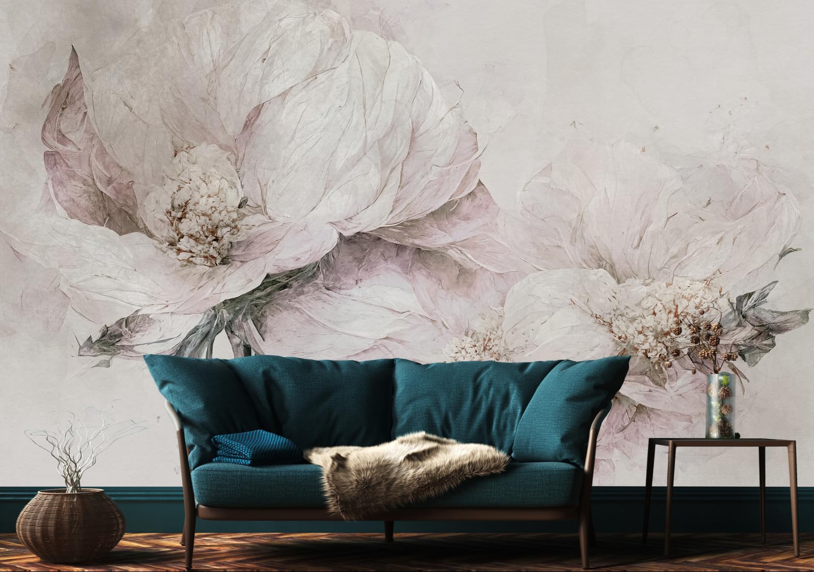 Muralo - Tapeta 3D z włókniny - fototapeta z efektem 3D - tapeta do salonu, sypialni, tapeta ścienna - fototapeta - kwiaty w stylu vintage - szer. 225 cm x wys. 150 cm