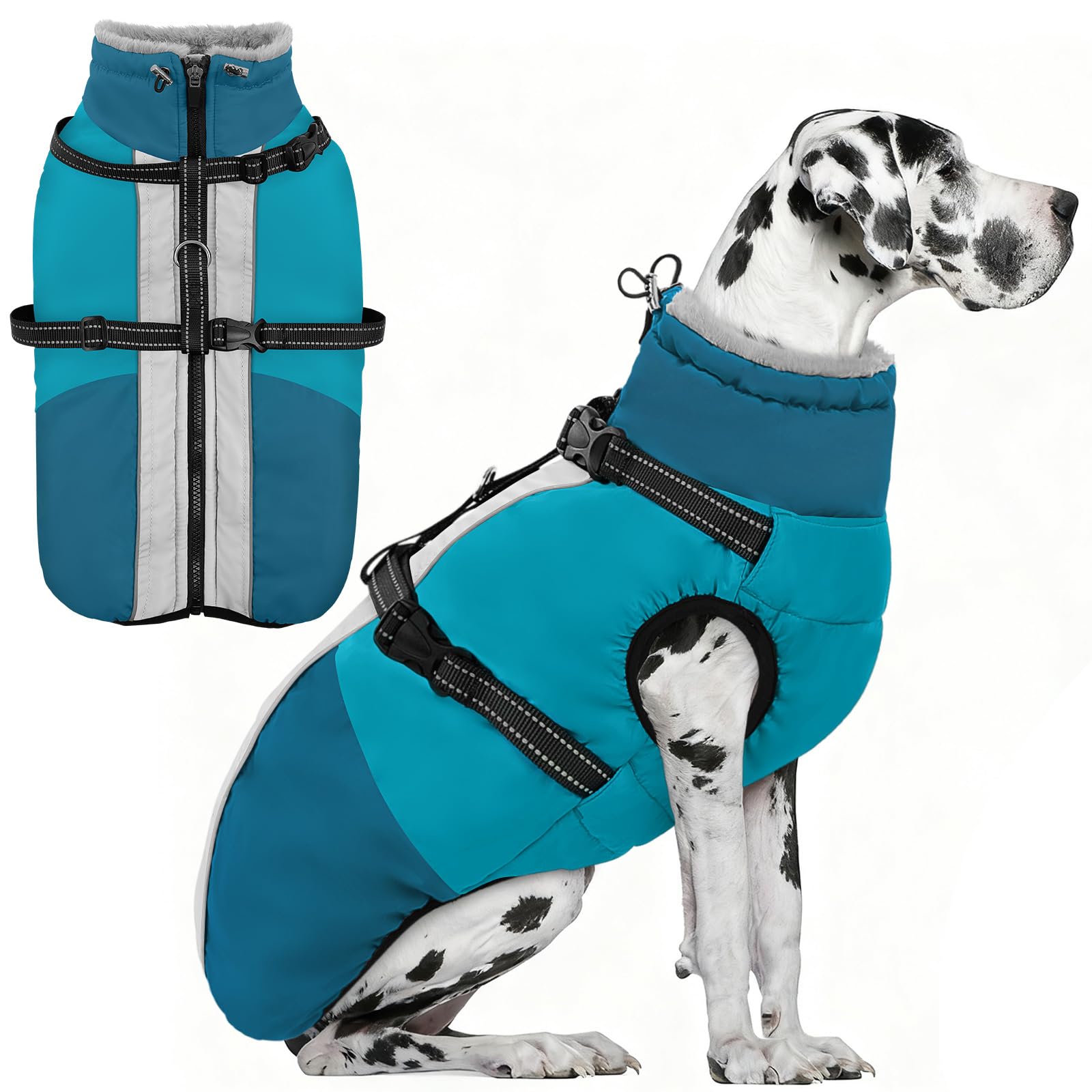 AOFITEE Cappotto per cani di taglia grande, impermeabile con imbracatura, caldo cappotto foderato in pile per cani di taglia grande, tuta da neve, giacche con cerniera per cani per il freddo, per