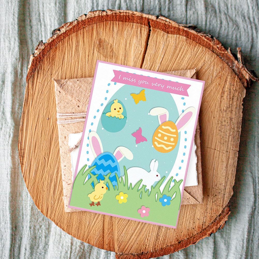 GLOBLELAND 2 Pz Felice Uovo di Pasqua Fustelle Metallo Uova di Pasqua Cornice Die Cut Goffratura Stencil Modello per la Carta di Fabbricazione della Carta Decorazione Fai da Te Scrapbooking Album