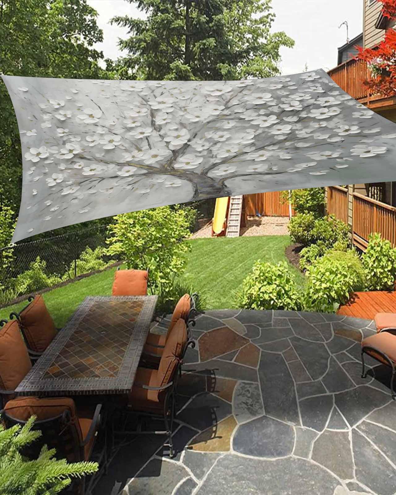 Waterproof Sun Shade Sail Grey Gradient Oil Painting with Flower Overlay Pattern Outdoor Patio Sun Shades Canopy UV Block Water Resistant Sunshade for Garden Backyard Deck Pergola 12x16 Ft