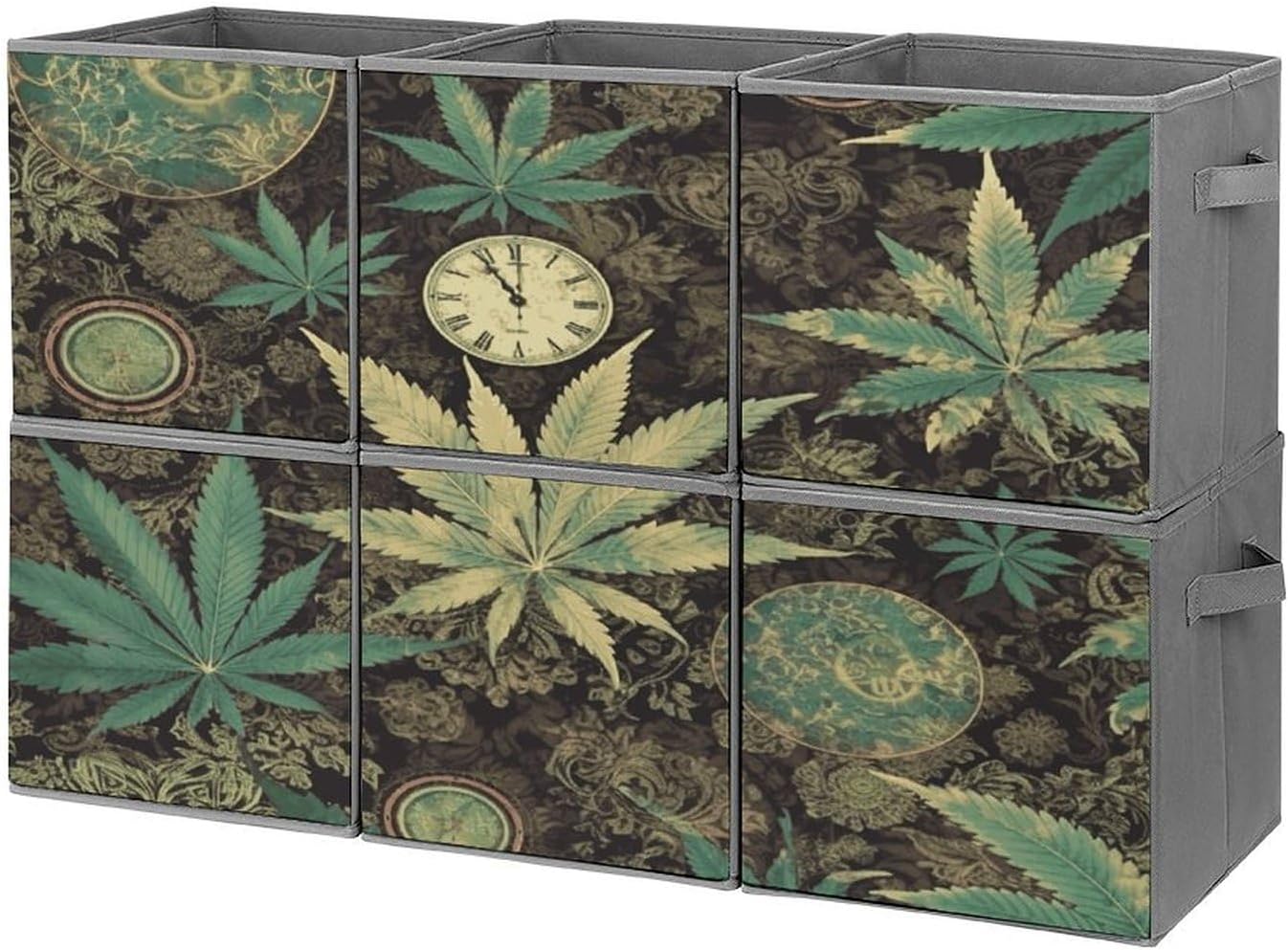 Multi Use Organizer Bins, A Puff in Time Weed Marijuana Printed Storage Bins, Foldable Storage Baskets Are Suitable For Bedrooms, Offices, And Cars