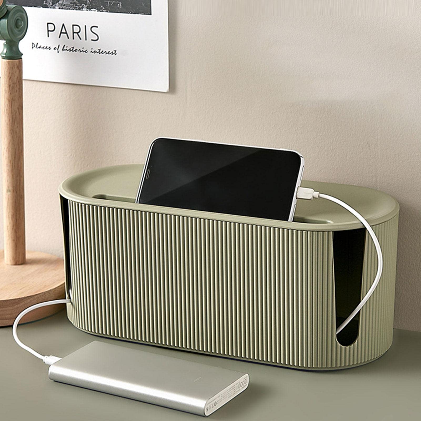 4X(BOÎTE DE GESTION Des Câbles Avec Couvercle En Bambou, Petite BoîTe