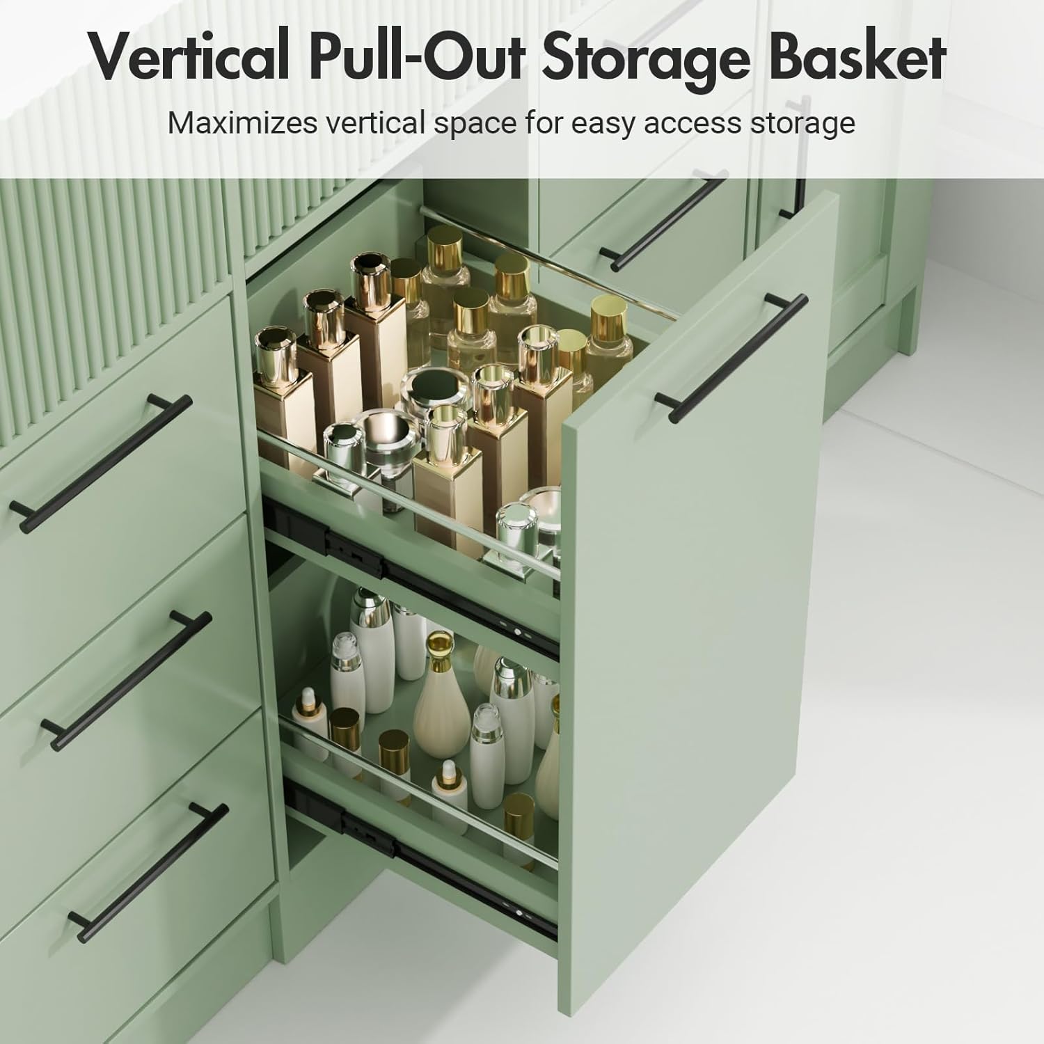 Vertical Pull-Out Storage Basket for Toiletries