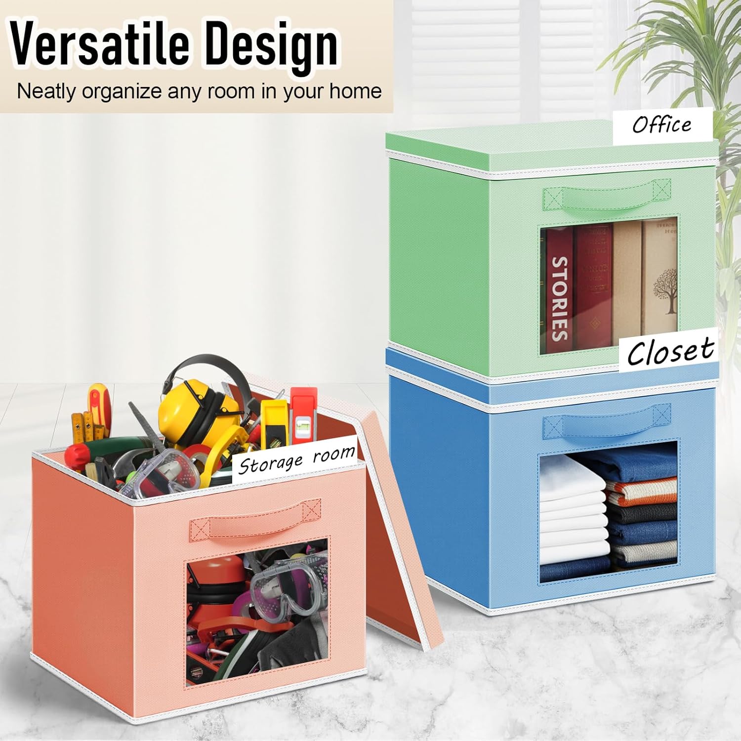 10 Pcs Fabric Storage Cubes with Lids and Clear Windows 11x11 Inch Foldable Closet Organizer Bins Aesthetic Pastel Storage Bins for Shelves Dorm Essentials Craft & Office Organization