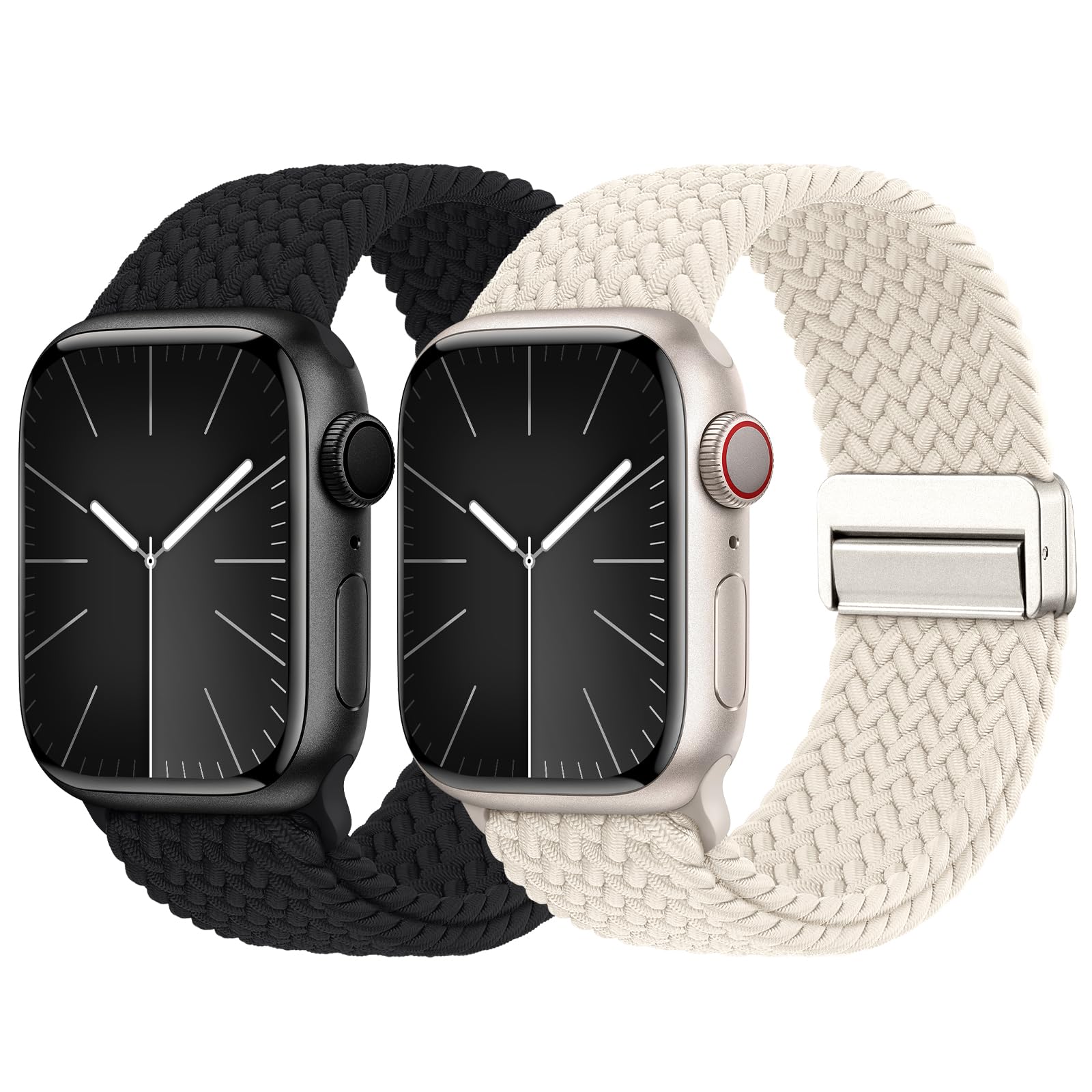 2 Pack Braided Band Compatible for Apple Watch Straps 40mm 41mm 38mm 42mm 44mm 45mm 46mm 49mm, Anti-Slip Magnetic Buckle Stretchy Nylon Band for iWatch SE3 Series 11/10/9/8/7/6/5/4/3