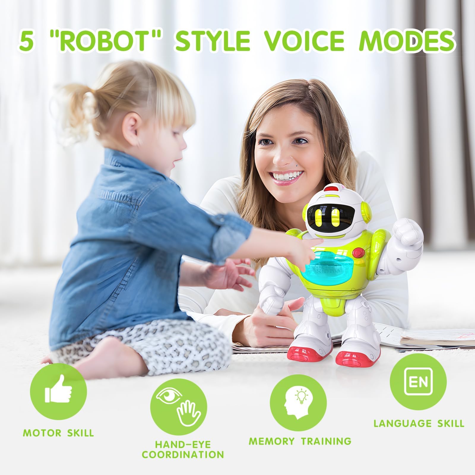 Juguetes de aprendizaje para bebé, actividad para caminar, robot de control remoto con música, sonidos, luz interactiva, juguete para niños pequeños de 1, 2, 3 años, regalo de cumpleaños 4
