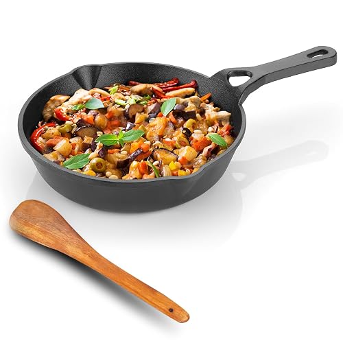 Lifelong Cast Iron Fry Pan 10 inch (260mm) with Wooden Spatula | 2.5Ltr, 2.5kg Pan | Non-Stick Pre-Seasoned 100% Toxin & Teflon Free, & Durable | Skillet for Cooking, Searing, Sautéing, & Frying