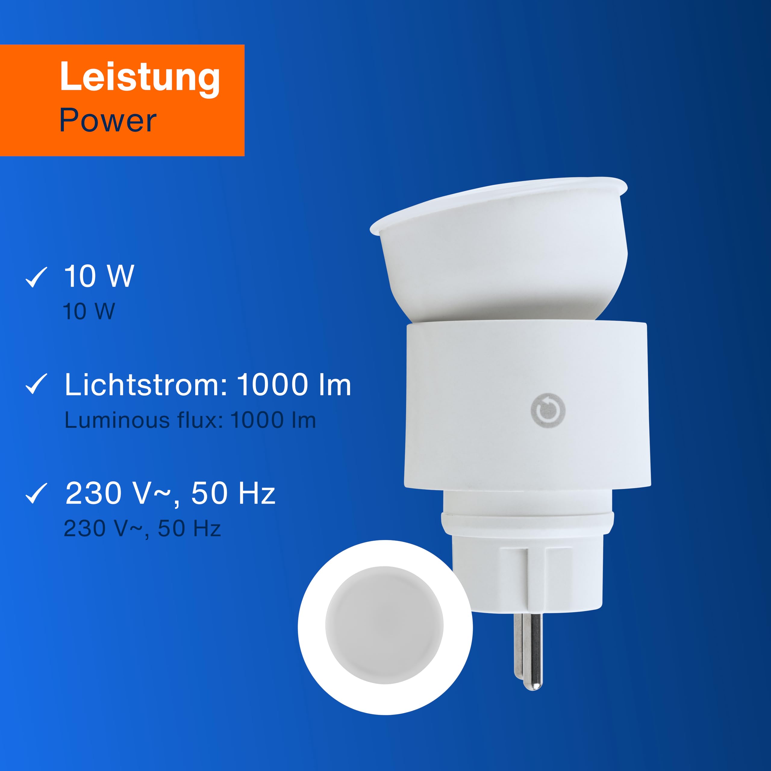 REV Lampa z gniazdkiem elektrycznym, 4-stopniowe ściemnianie, 10 W, 850 lm, 3000 K, lampa wtykowa do wtyku do gniazd, przedłużacz i gniazda wielokrotne, biała