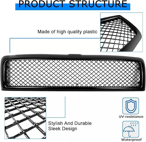 Miniatura 3 de Rejilla de parachoques delantero para Dodge Ram 1994 1995 1996 1997 1998 1999 2000 2001 2002 Dodge Ram 1500 2500 3500 rejilla delantera de malla