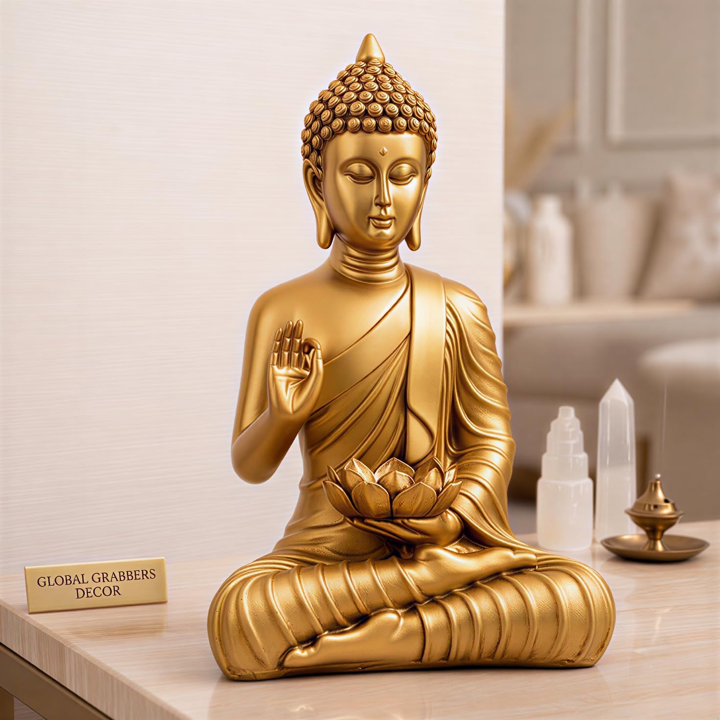 Blessing Lotus Buddha Statue for Home Decor | Buddha Idol for Home Decor | Home Decoration Items for Living Room | Showpiece & Show Pieces for Home Decor Living Room|DB2 (GOLDEN2)