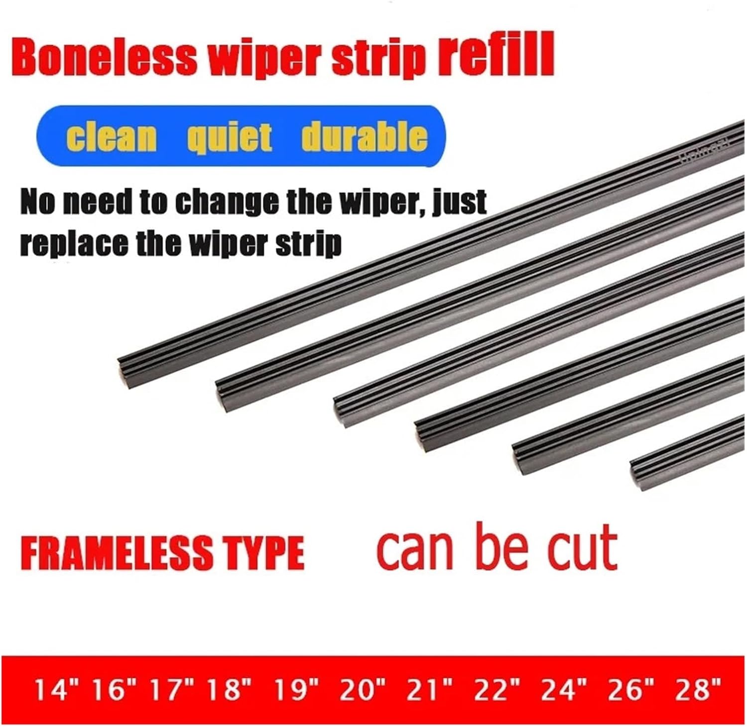 2pcs Boneless Rubber Car Wiper Blade refill Strips Windscreen 6mm 14"16"17"22"24"26"28" Windshield car accessories(2pcs 20inch 500mm)