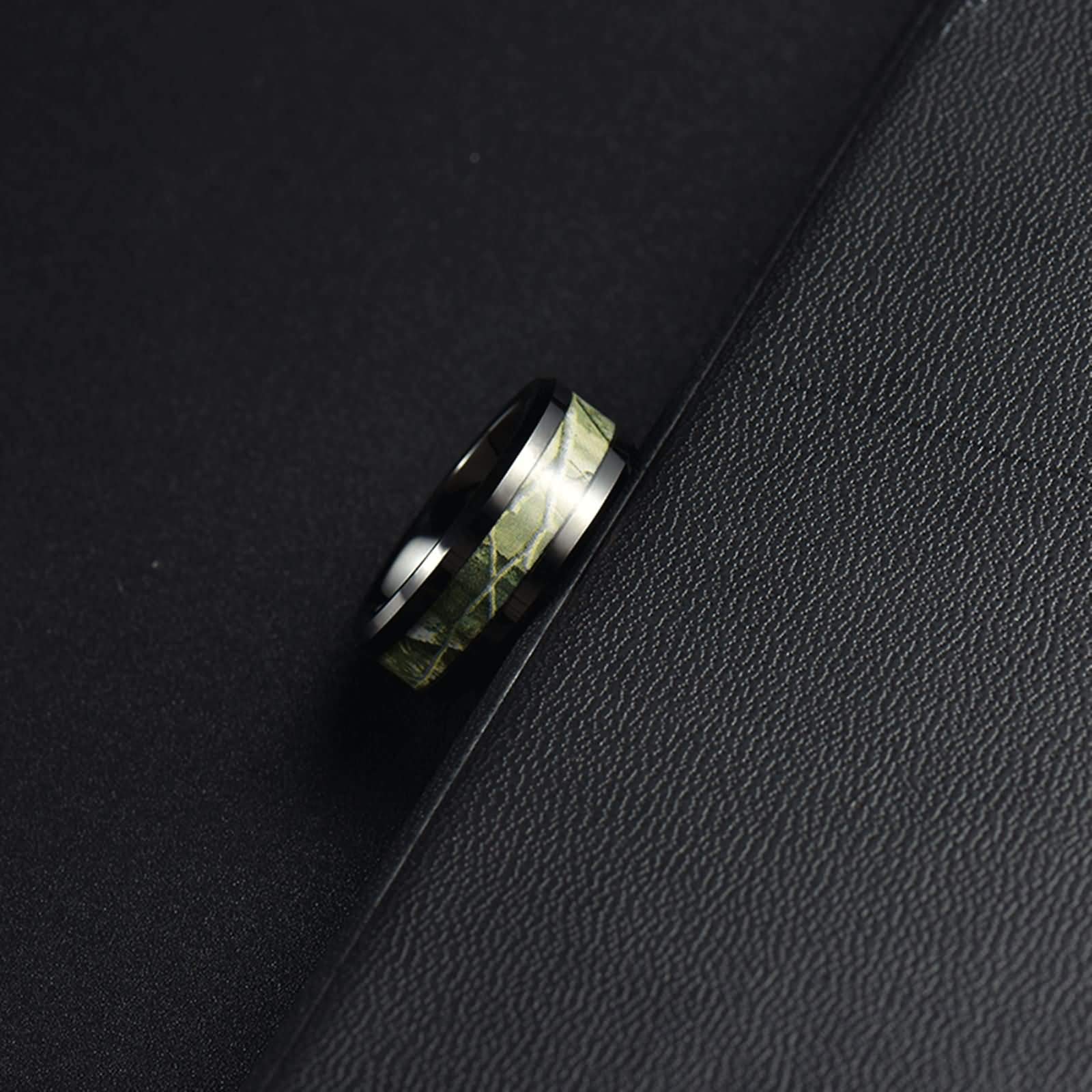 Anello Nuziale Uomo Anello con Intarsio Motivo Mimetico Anello Uomo con Incisione Personalizzata 8MM Anelli Tungsteno Nero Verde Misura 12-31