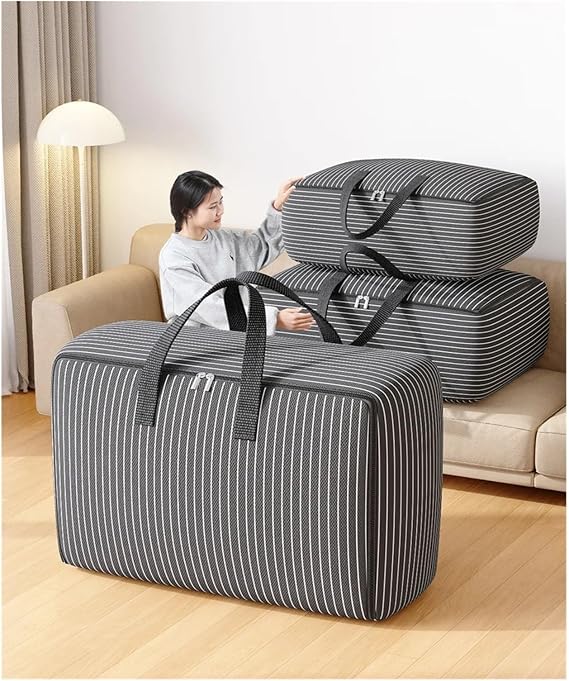 Clothes Storage bag 3PCS Large Capacity Clothing Storage Bag Moving Bag Foldable Blanket Storage Container Organize Bedroom Closet(Black-L)