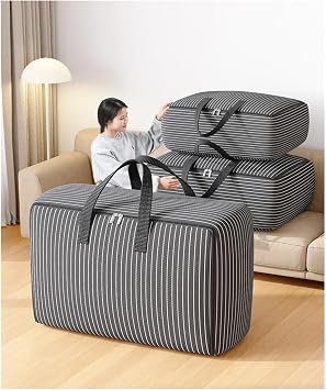 Clothes Storage bag 3PCS Large Capacity Clothing Storage Bag Moving Bag Foldable Blanket Storage Container Organize Bedroom Closet(Black-L)