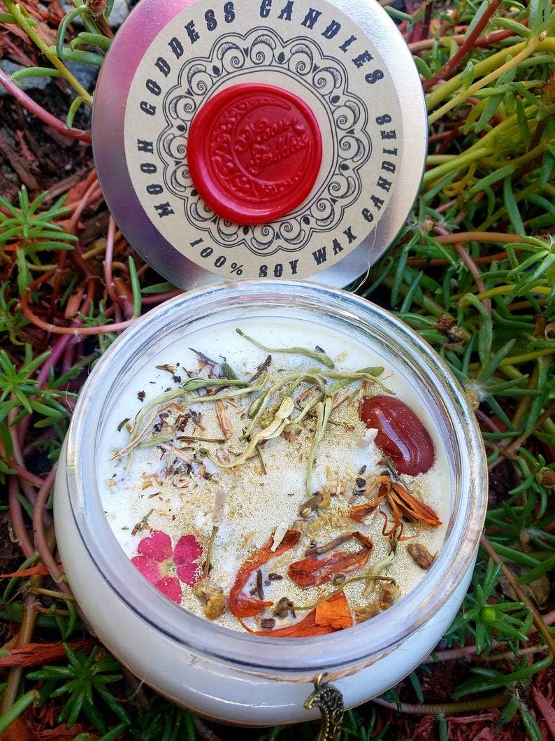 Motivation and Success Candle - Crystal Infused Candle - Carnelian candle - Intention candle - Full moon Infused- Herb candle