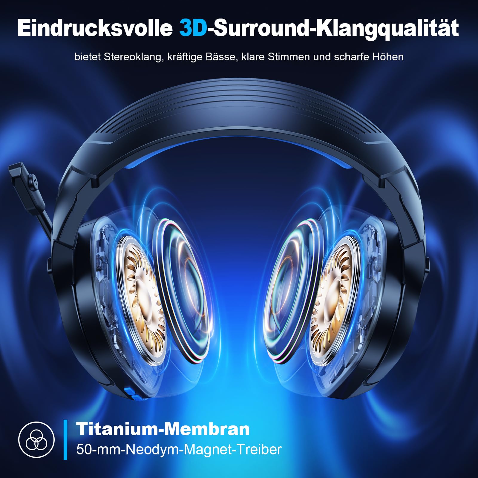 Fachixy FC200 Wireless Gaming Headset, 2.4GHz Bluetooth 5.4 Headset mit Mikrofon für PS5, PS4, PC, Switch, Gaming Kopfhörer Kabellos, Geringe Latenz Noise Cancelling, mit LED Licht, 50H Akkulaufzeit