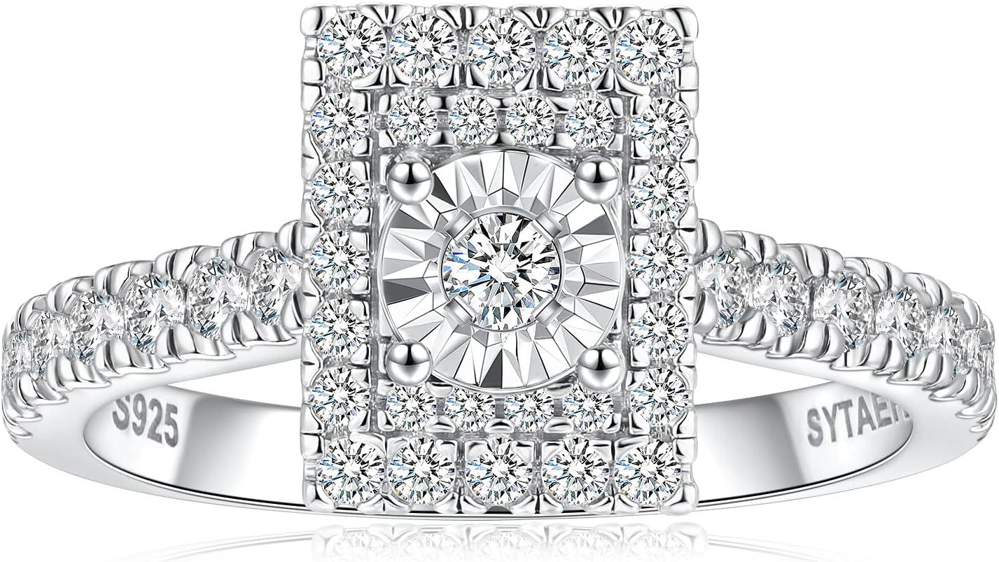 Round Halo Lab Grown Diamond Engagement Ring for women 925 silver