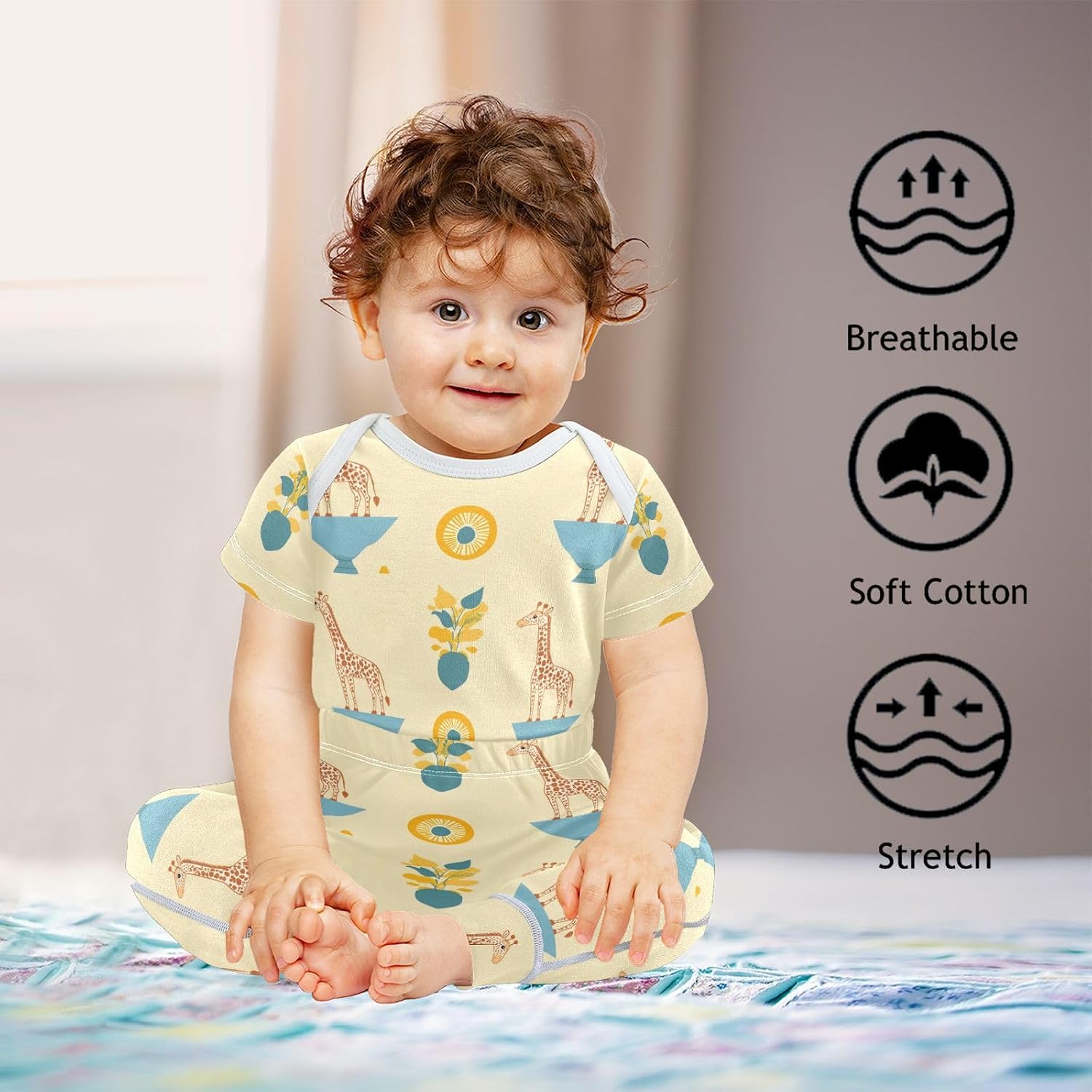 vvfelixl Baby Clothes Retro Giraffe Baby Bodysuits Set Unisex Short Sleeve Babys Pants Sets 0-3M