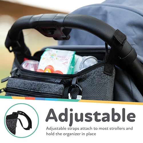 Miniatura 4 de Nuby Organizador ecológico para cochecito de bebé, incluye mosquetón, accesorios para cochecito para bebés y niños pequeños, color negro