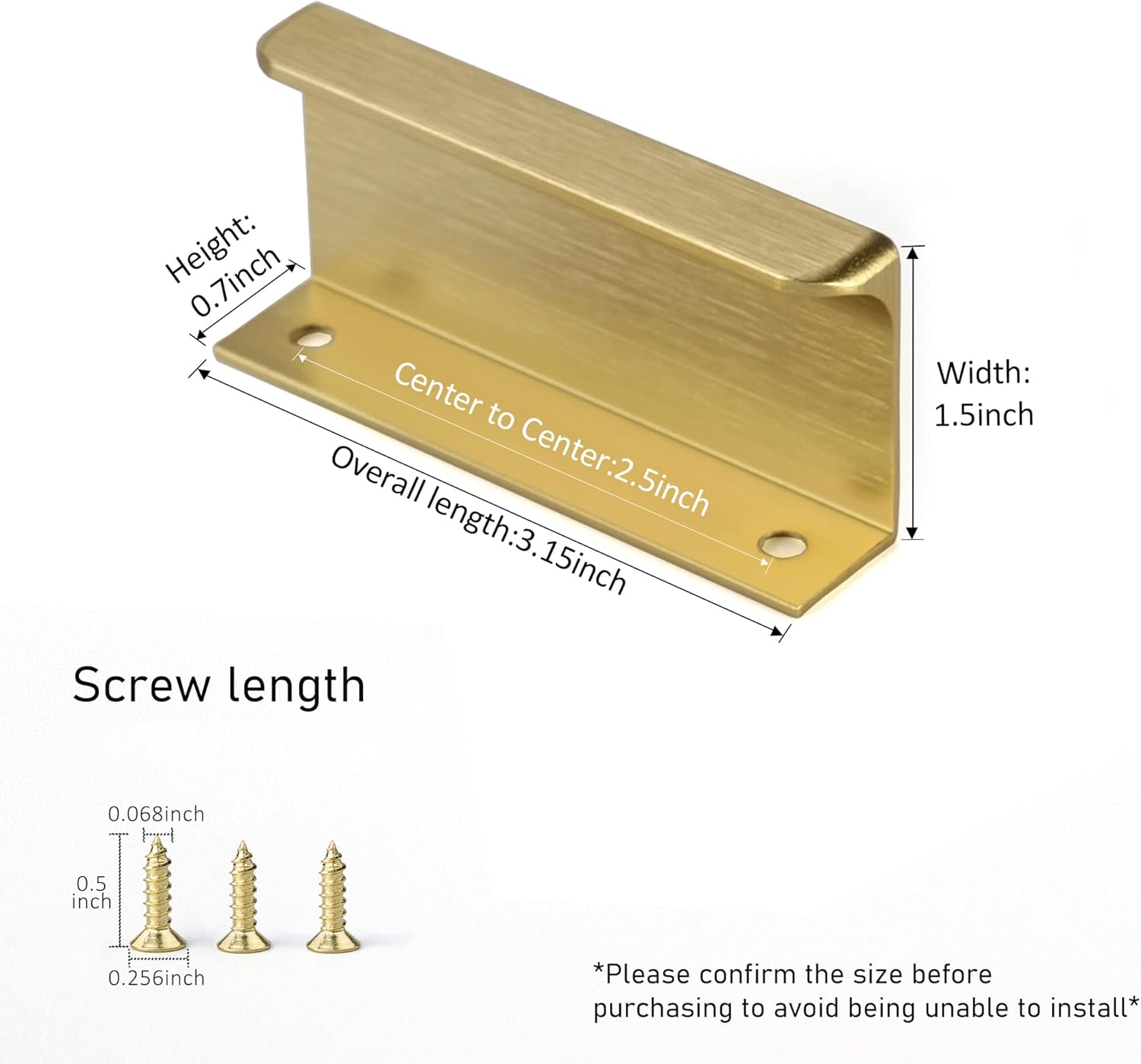 Finger Pull for Cabinets Kitchen Drawer knobs Low Profile Door Dresser Bathroom Long Cupboard Cabinet Pulls Handles Aluminum 10 Pack Brushed Brass 3.15" Easy Installation