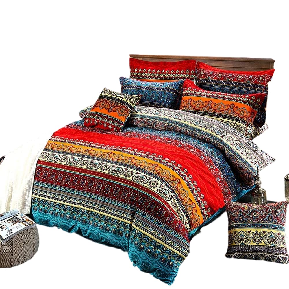 Homewish Boys Multi 53 Bohemian Duvet Cover Set King Colorful Floral Boho Striped Bedding Set Ultra Soft Microfiber Double Duvet Cover Southwestern Indian Tribal Reversible Bedding Exotic Style Decor Boho Comforter Cover