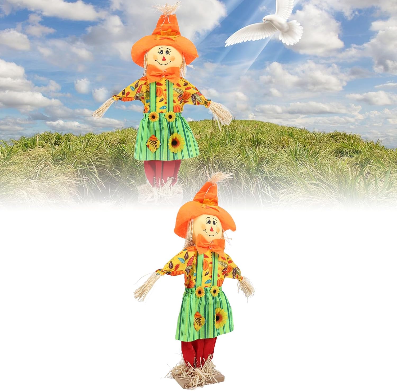 CCYLEZ Scarecrow Figurine, Standing Scarecrow Pole Cute for Garedn (Women Skirt Standing Style)