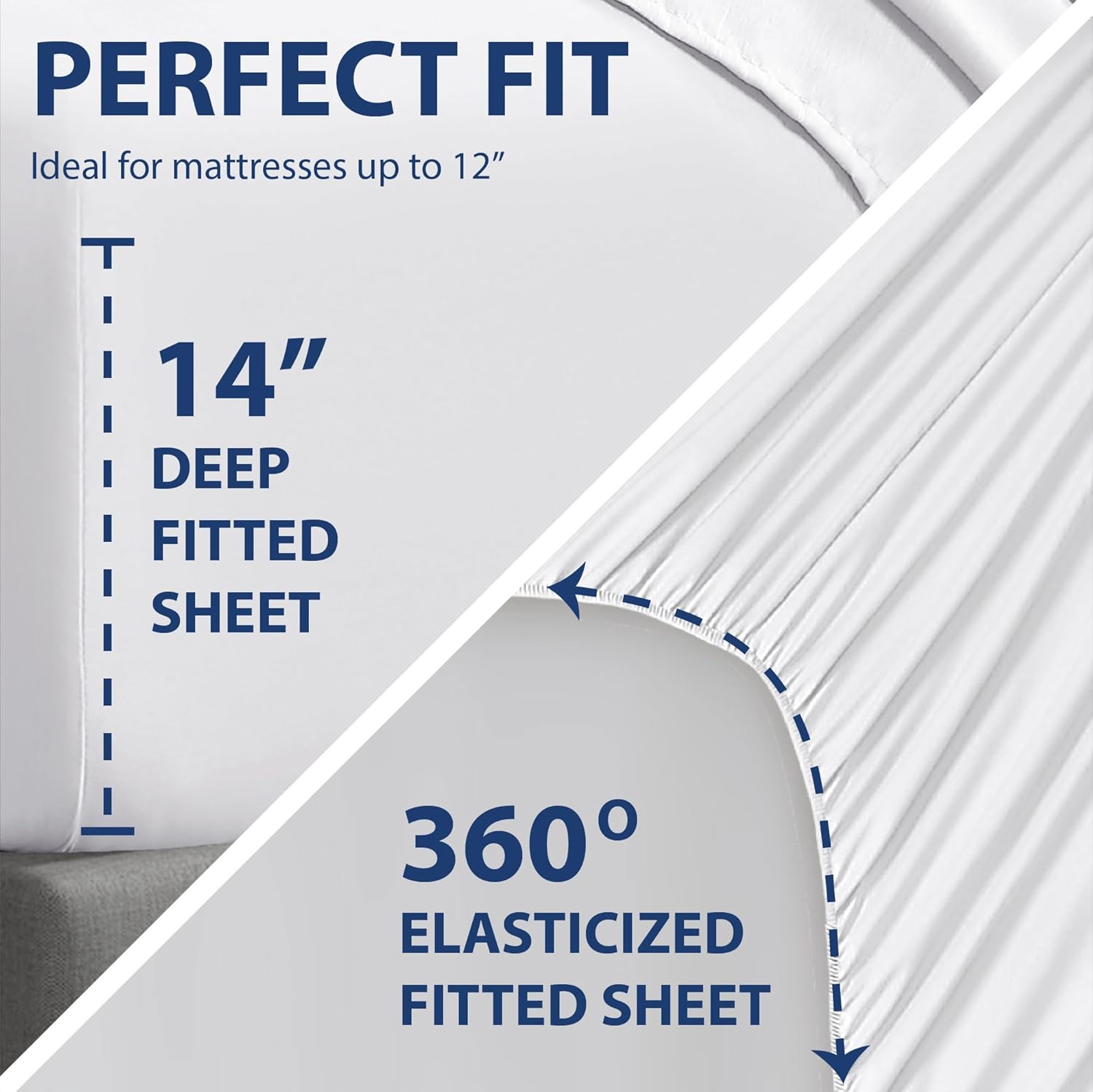 Cathay Home TwinXL Double-Sided Organizer Pocket Fitted Smart Sheet - Double Brushed Ultra Soft – Wrinkle & Fade Resistant - 14" Deep Pocket Fitted Sheet Only (TwinXL, White) - Image 4