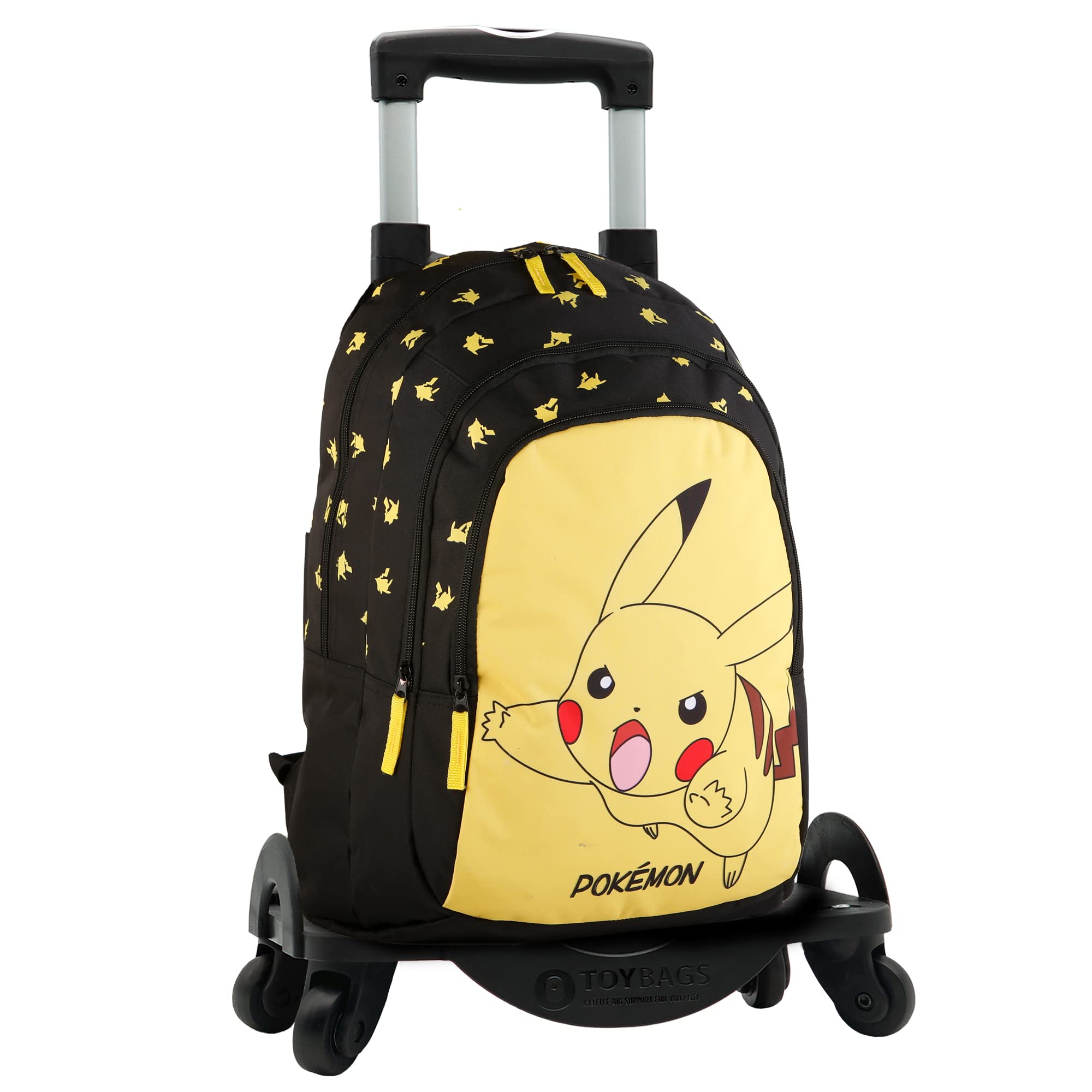 Pokémon POKEMON Mochila Escolar Pikachu + Carro Toybags con 4 Ruedas Giratorias, Unisex niños, Multicolor, Grande
